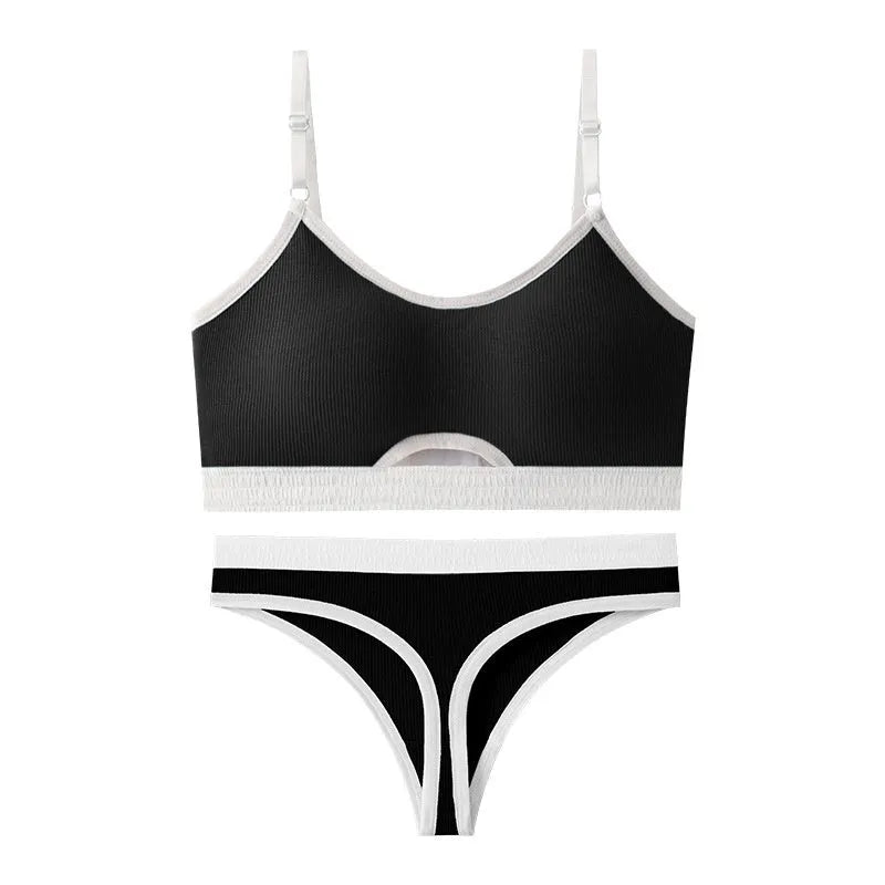 Beauty back contrast colour sports underwear vest set with underwired tube top and chest pads