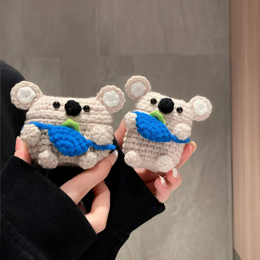 Handmade knitted koala bear backpack cover for Apple Airpod wireless earbud protection