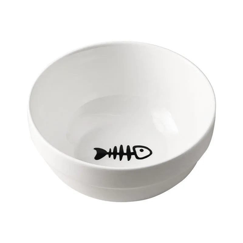 Ceramic pet bowl with iron frame featuring cat footprints pattern