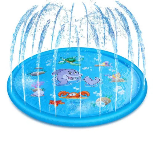 Blue PVC children's water play mat with marine animal designs measuring 100cm or 170cm for garden use