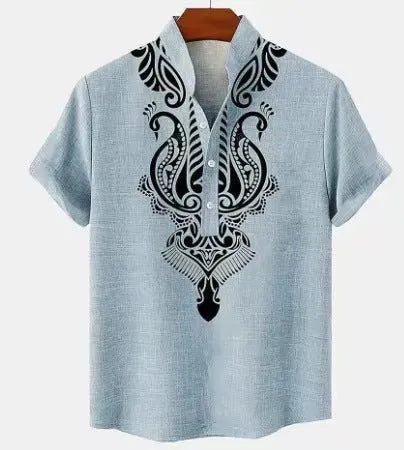Men's striped casual shirt in linen-look polyester with personalised buttons and loose fit