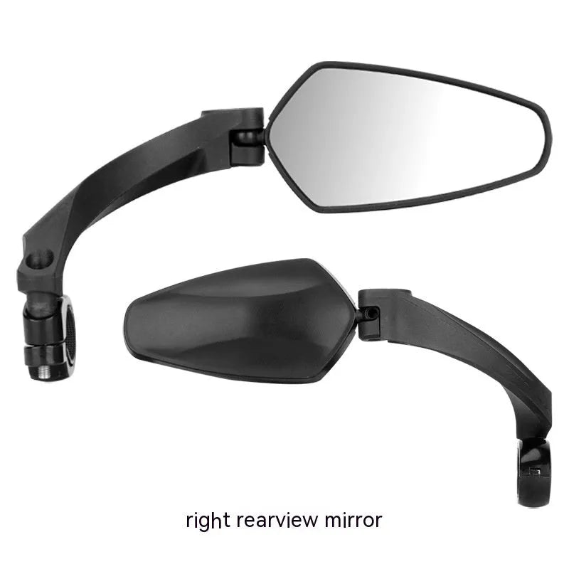 Black-framed bicycle rearview mirror with clear PMMA acrylic surface