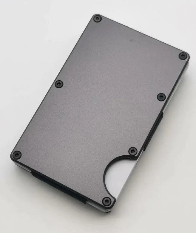 Aluminium alloy grey carbon fibre credit card wallet with RFID blocking protection