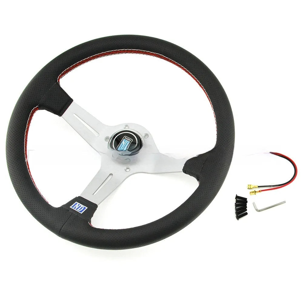 14-inch leather steering wheel with middle concave design showing black skeleton structure