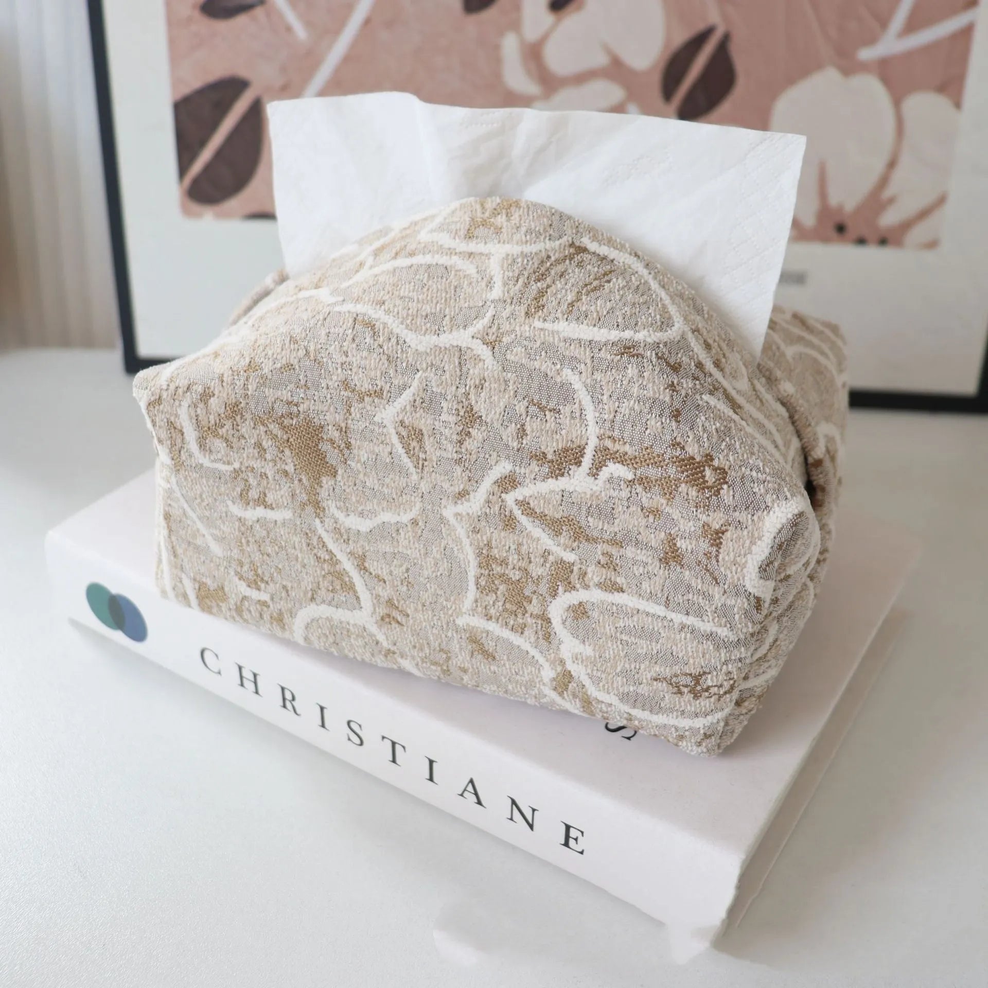 Chinese pastoral style cotton fabric tissue box in beige, blue, or brown rose colour