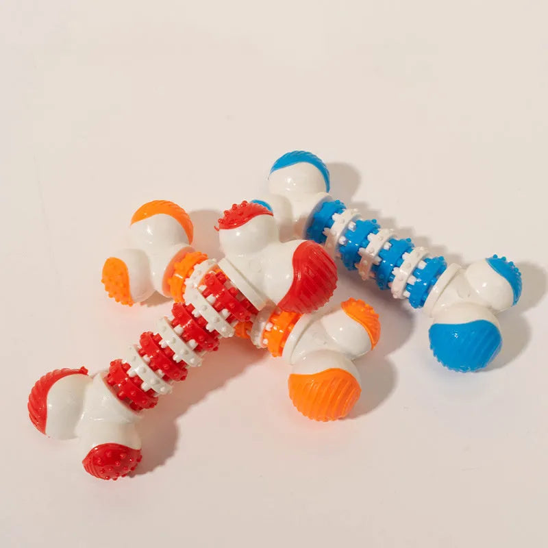Blue bone-shaped interactive dog toy with treat holder for small breed dogs