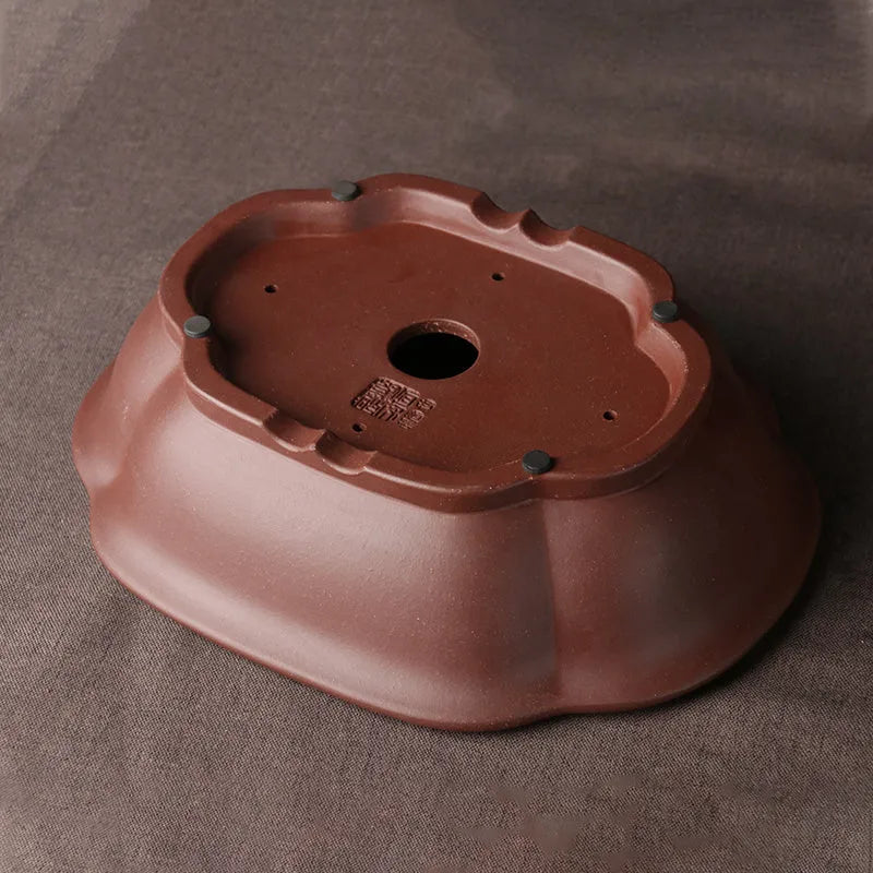 Handmade purple clay bonsai basin in classical Chinese style, 25cm long by 20cm wide