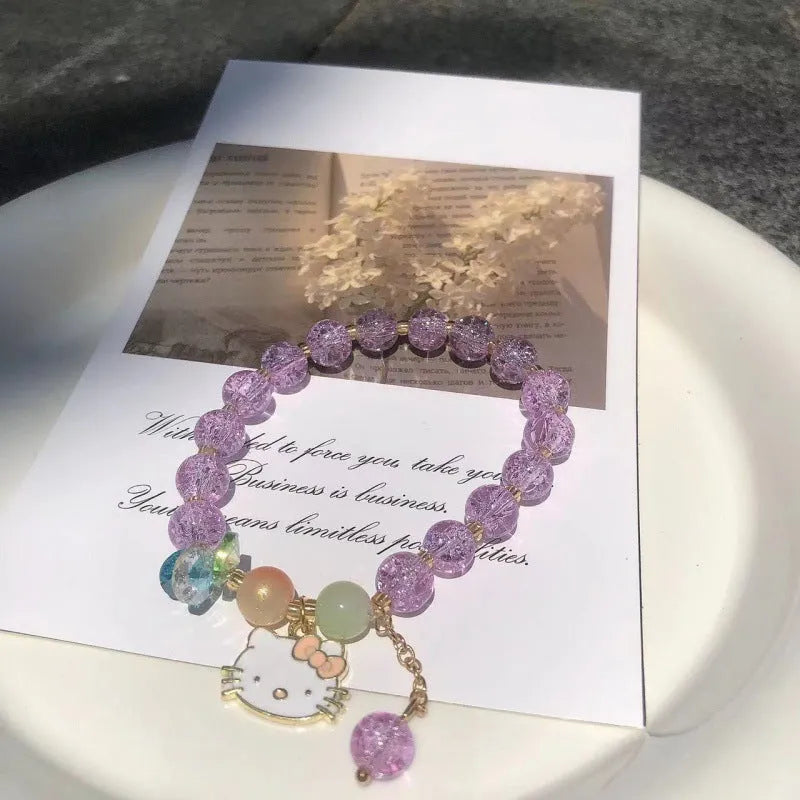 Chinese style handmade glass bead bracelet with bamboo joint elements on a white background.