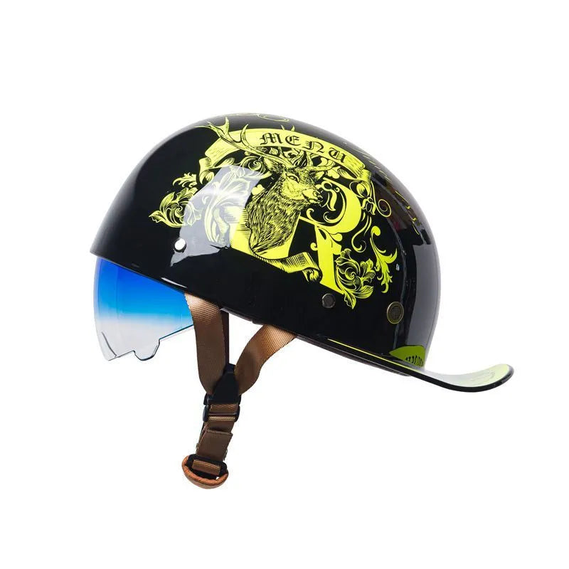 Men's bright black gradient blue retro half helmet for electric bicycles with ABS shell