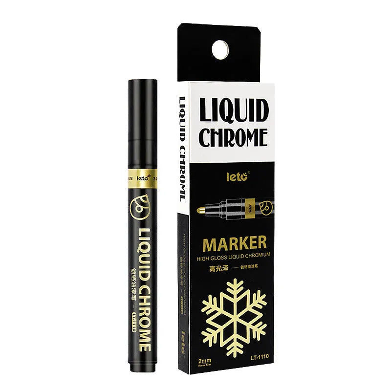 Metal mirror chrome plated marker pen in rose gold, champagne gold, gold plated and silver plating, 0.8mm 1.0mm 2.0mm nibs
