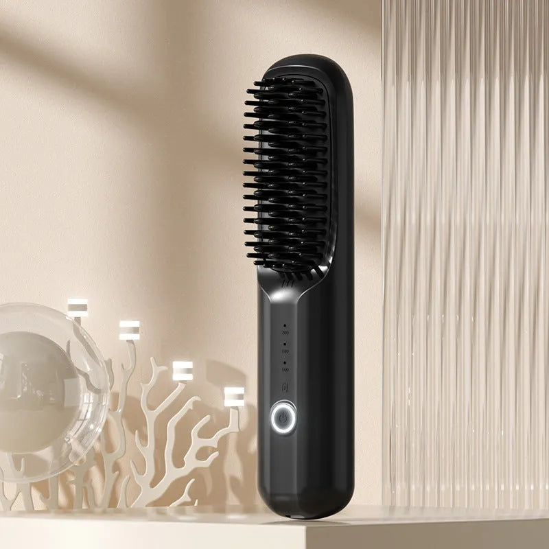 Anion wireless straightening comb in beige, pink, purple, or black with Type-C charging port.