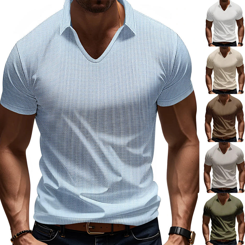Men's loose fit V-neck cotton blend short sleeve t-shirt in apricot colour