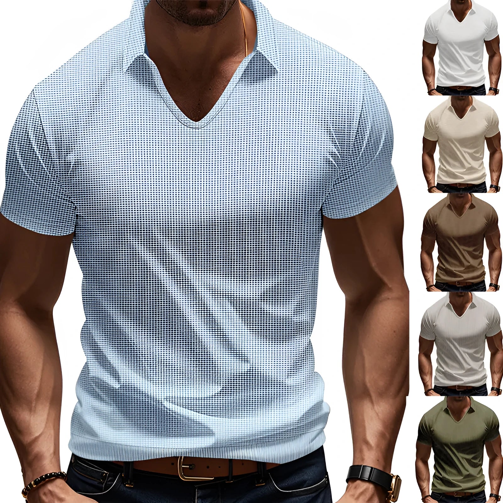 Men's loose fit V-neck cotton blend short sleeve t-shirt in apricot colour