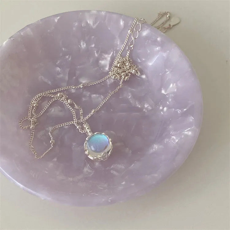 925 sterling silver necklace with geometry ornamental stone pendant on adjustable curb chain