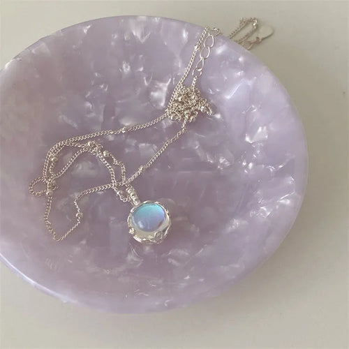 925 sterling silver necklace with geometry ornamental stone pendant on adjustable curb chain
