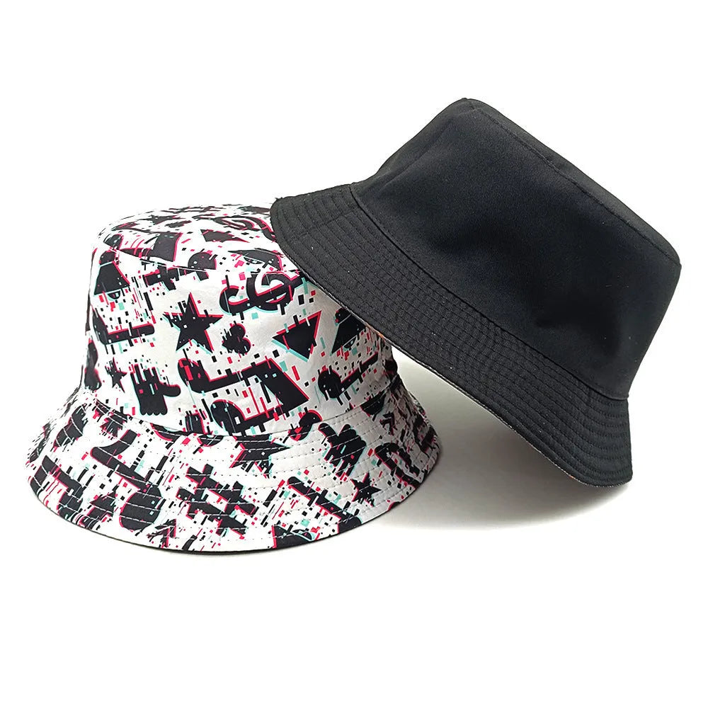 Musical note pattern printed bucket hat with dome crown retro design