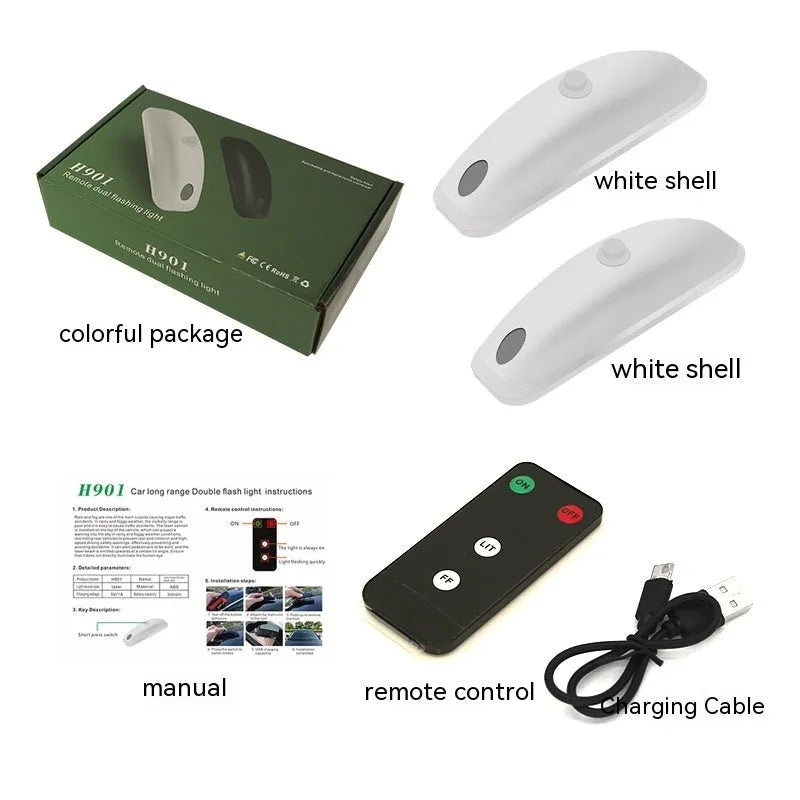 Car strobe light with remote control for vehicle visibility in poor weather