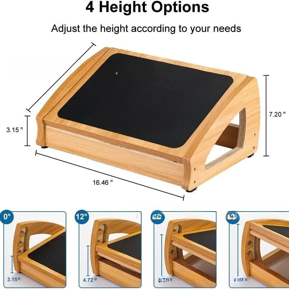 Wooden adjustable bamboo office desk footstool in wood colour modern design