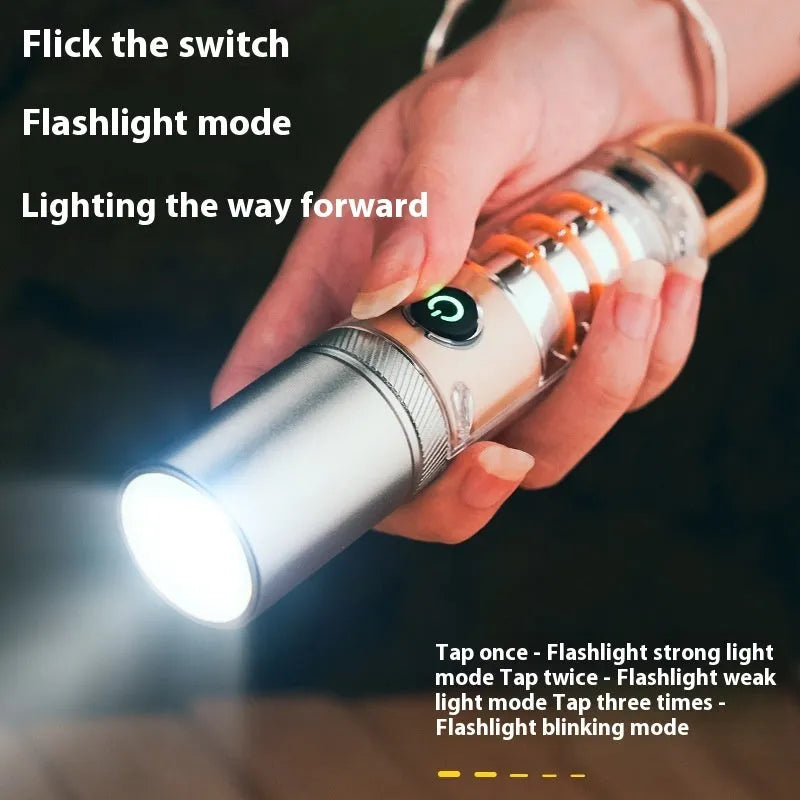 Orange or beige multifunctional flashlight with optical zoom and dual light source