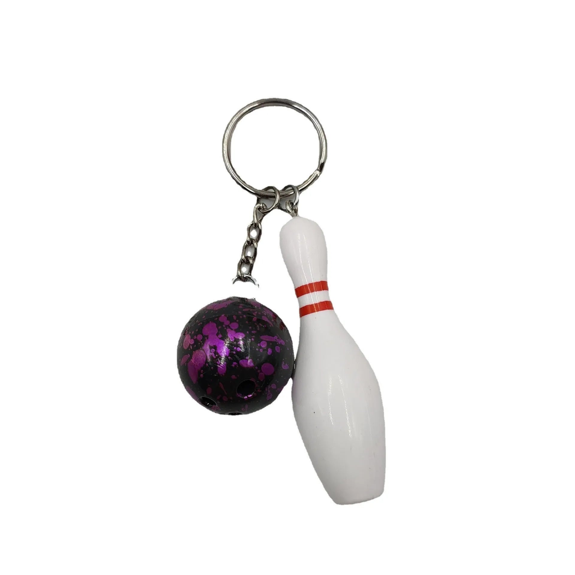 Miniature bowling ball keychain pendant in choice of four colours with key ring attachment