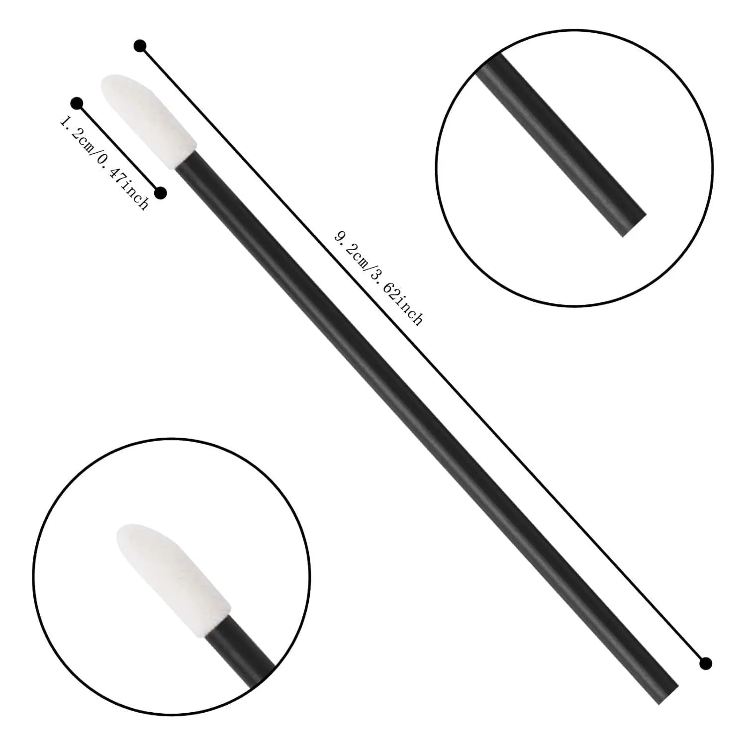 Pack of disposable lip brushes with flocked heads and coloured handles, shown in quantities from 200 to 500 pieces.