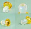 Colourful crystal mushroom decoration in modern geometric style on a white background.