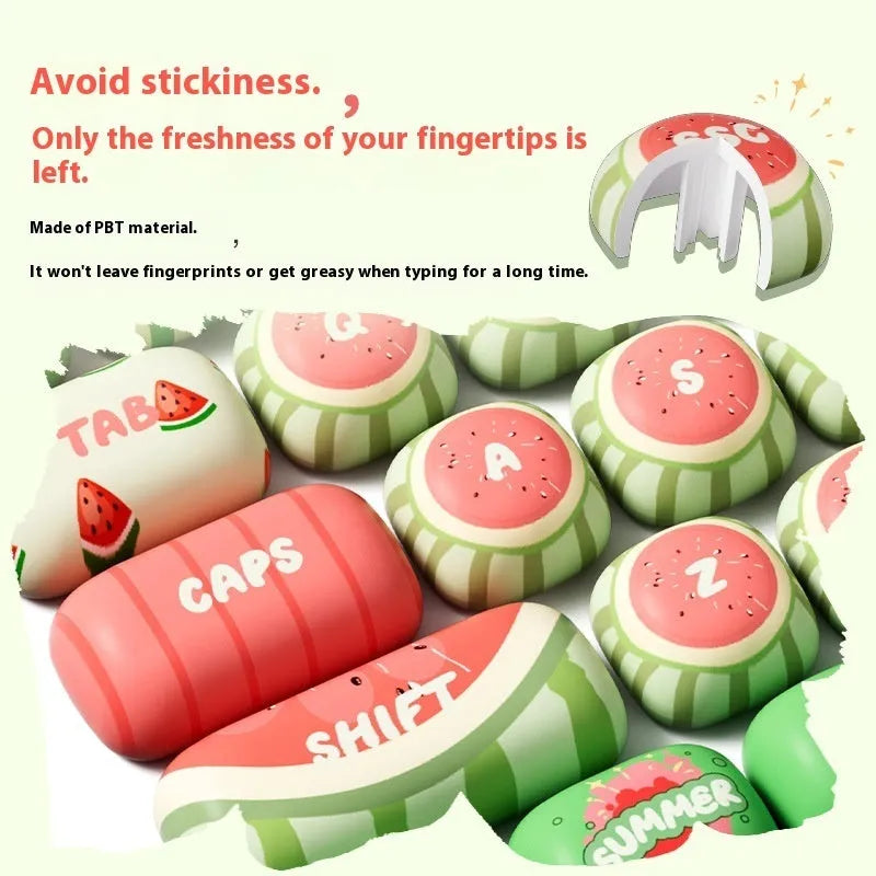 Watermelon theme sublimation printed PBT mechanical keyboard key caps with small steamed bun mushroom profile