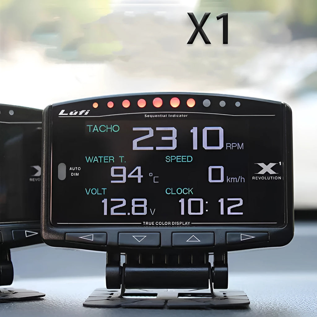 X1 automotive OBD instrument with LED display, metal construction, 10mm compact size