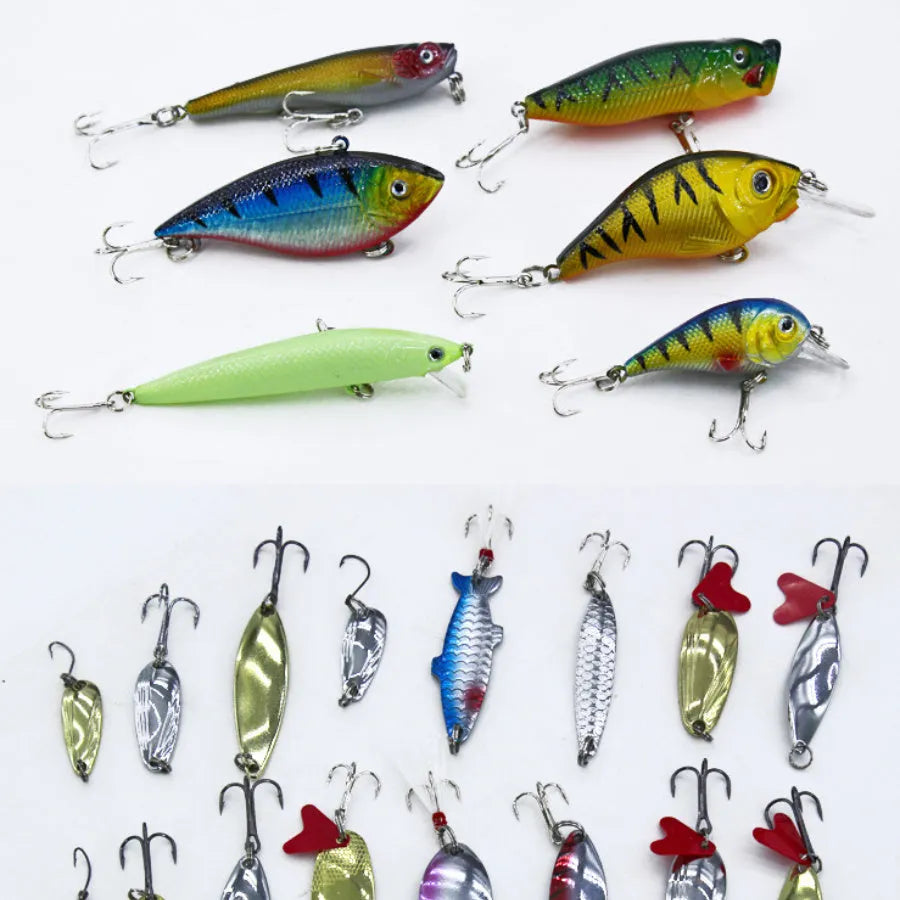 132 piece multi-function fishing lure suit with soft baits and high carbon steel hooks in Rose Red case
