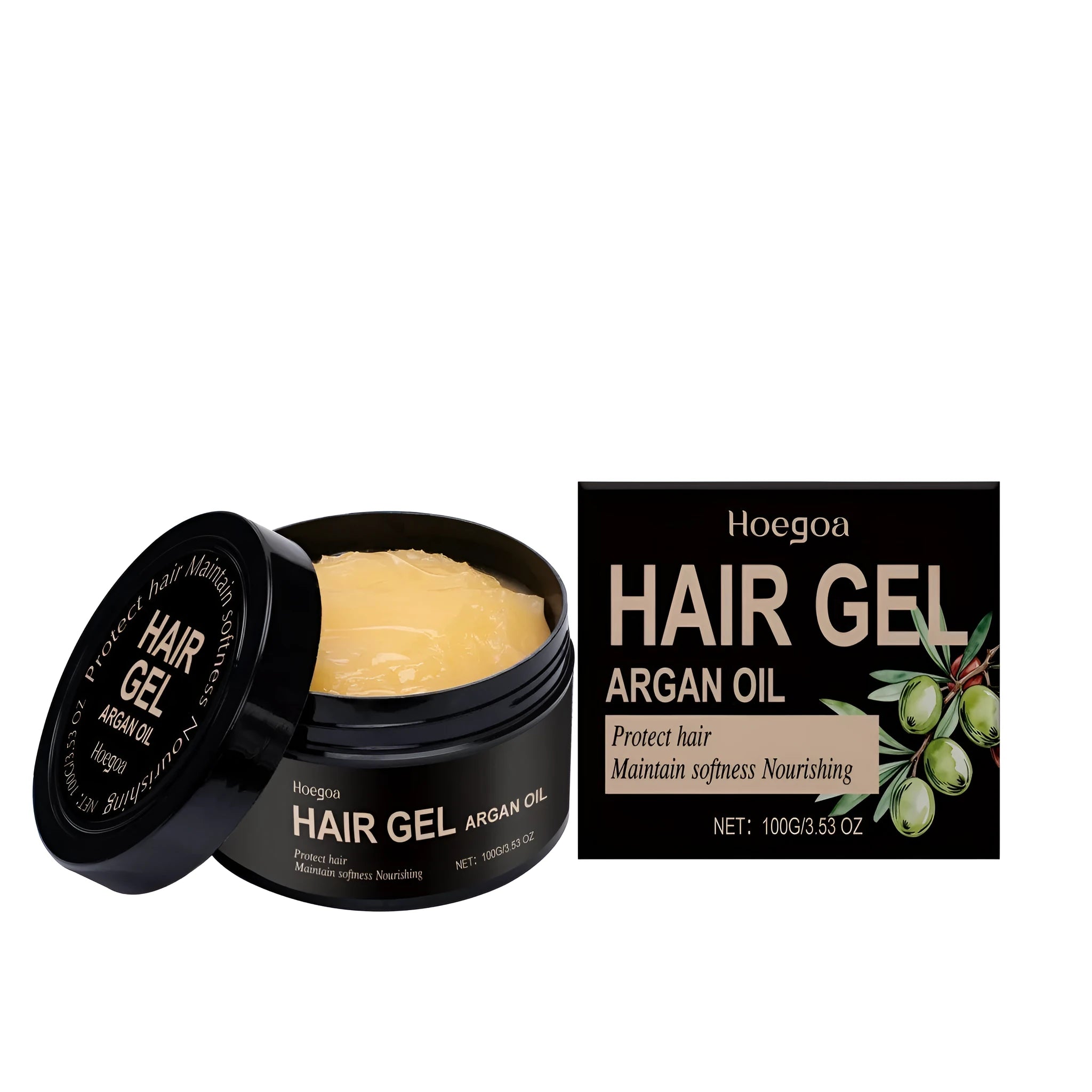 100ml bottle of Moroccan Nut Oil Setting Gel with hyaluronic acid and vitamin E for hair styling