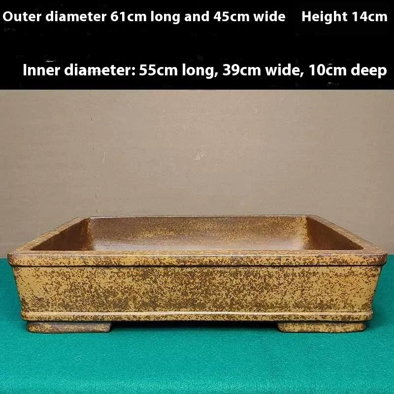 Rectangular Yixing purple clay flower pot with straight sides and shallow design
