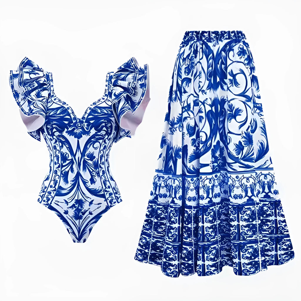Women's printed one-piece swimsuit in polyester available in multiple colours and sizes
