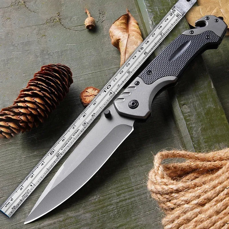 Alloy folding knife extended to 225mm length with choice of no grain or patterned handle styles