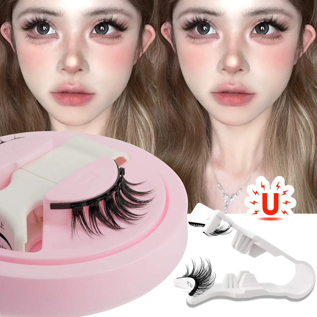 Reusable waterproof false eyelashes with glue-free application showing 0.6mm-1.1mm thickness range