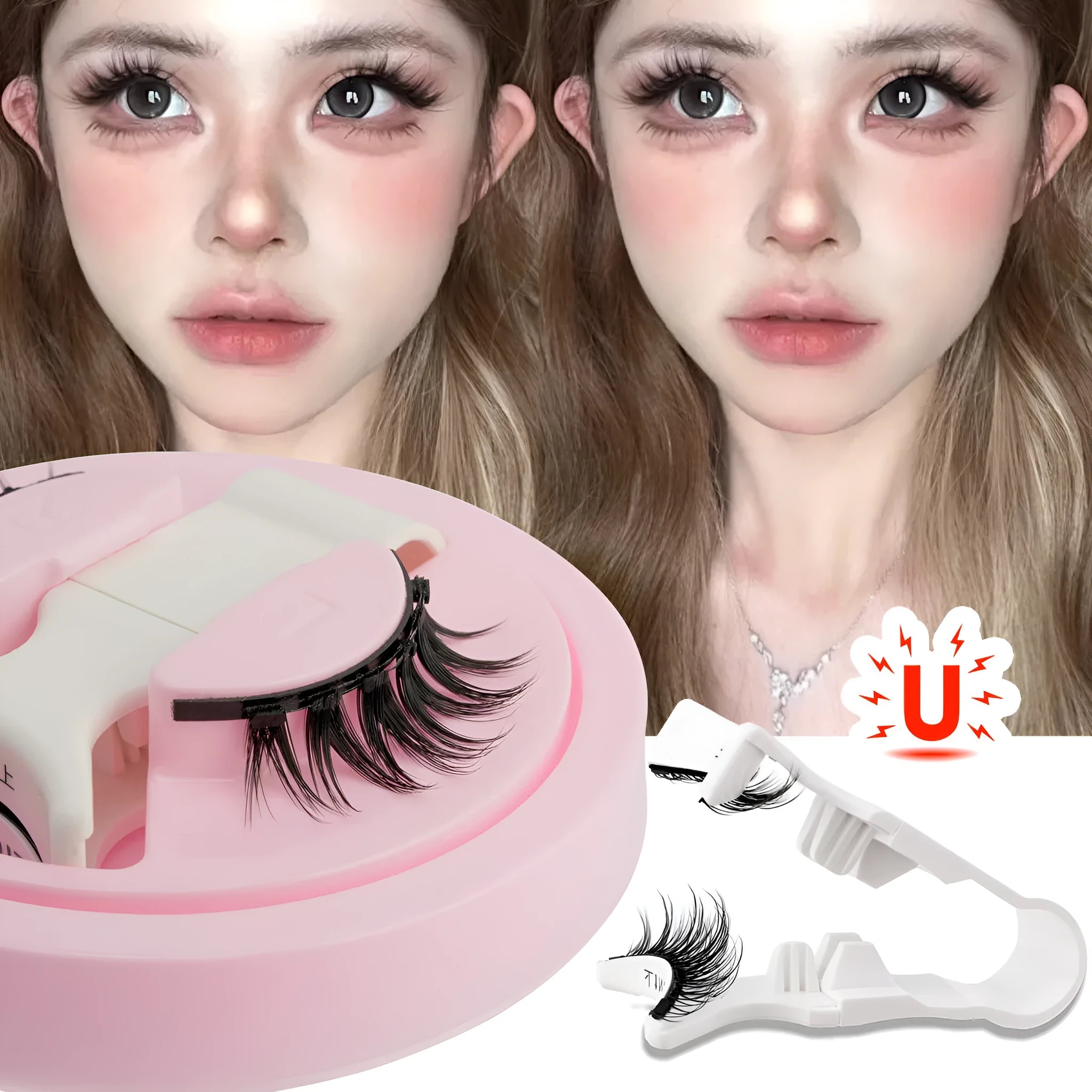 Reusable waterproof false eyelashes with glue-free application showing 0.6mm-1.1mm thickness range