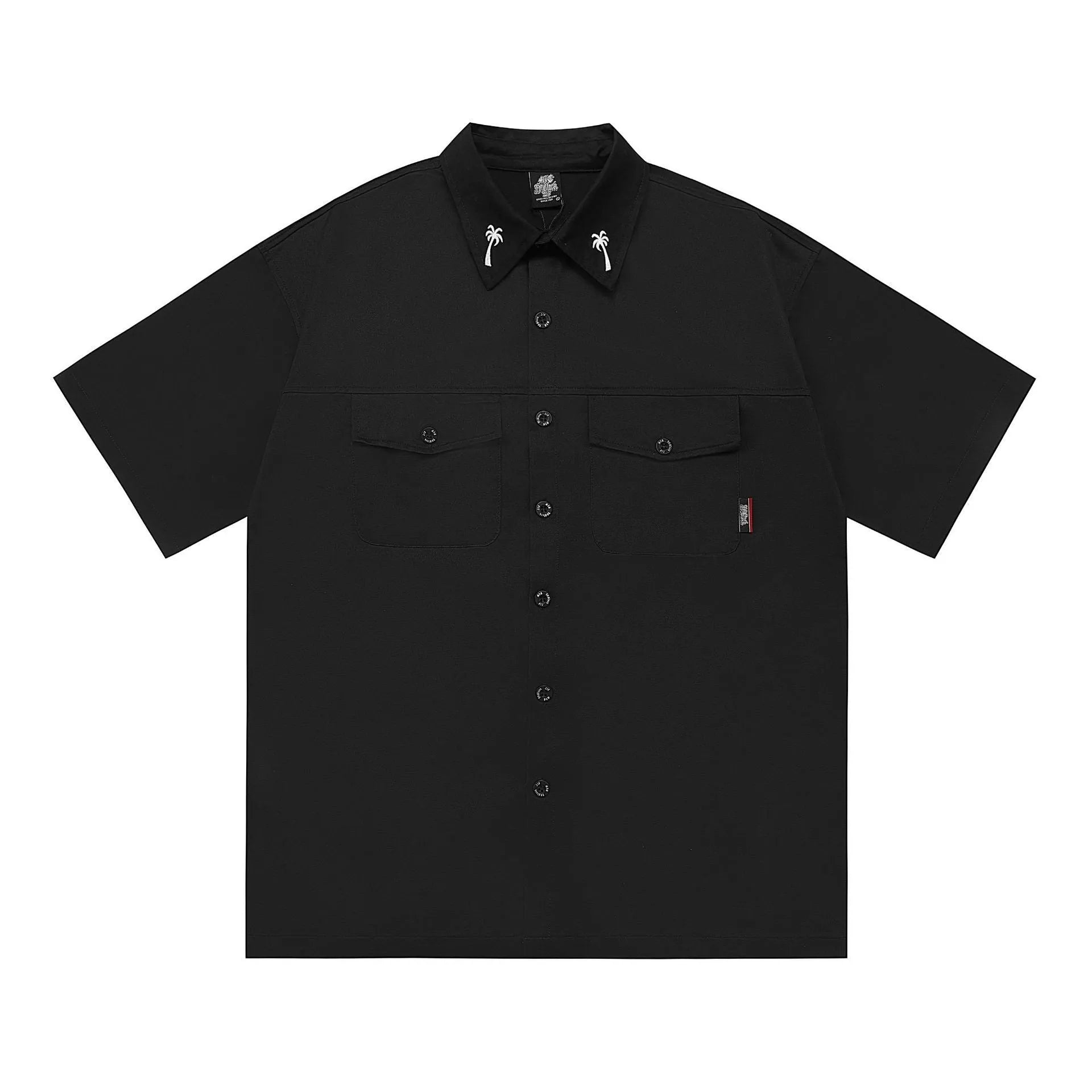 Men's loose fit cotton blend shirt with half sleeves and pockets in black