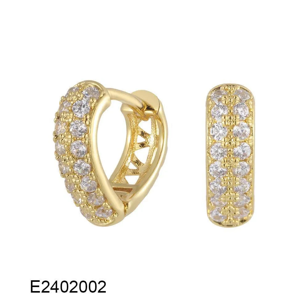 Gold plated heart-shaped zircon ear clip earrings for women on a white background