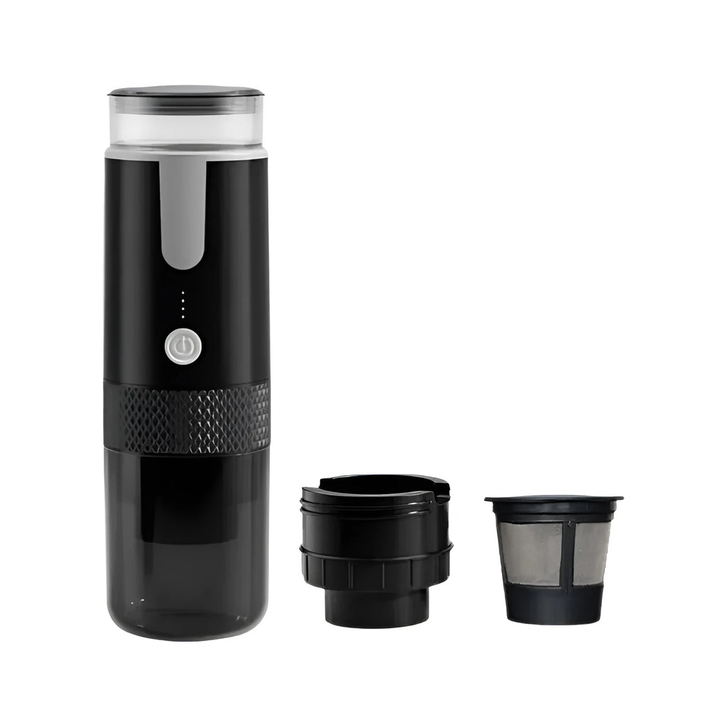 Black portable K cup coffee machine for car use and outdoor camping with compact mini design