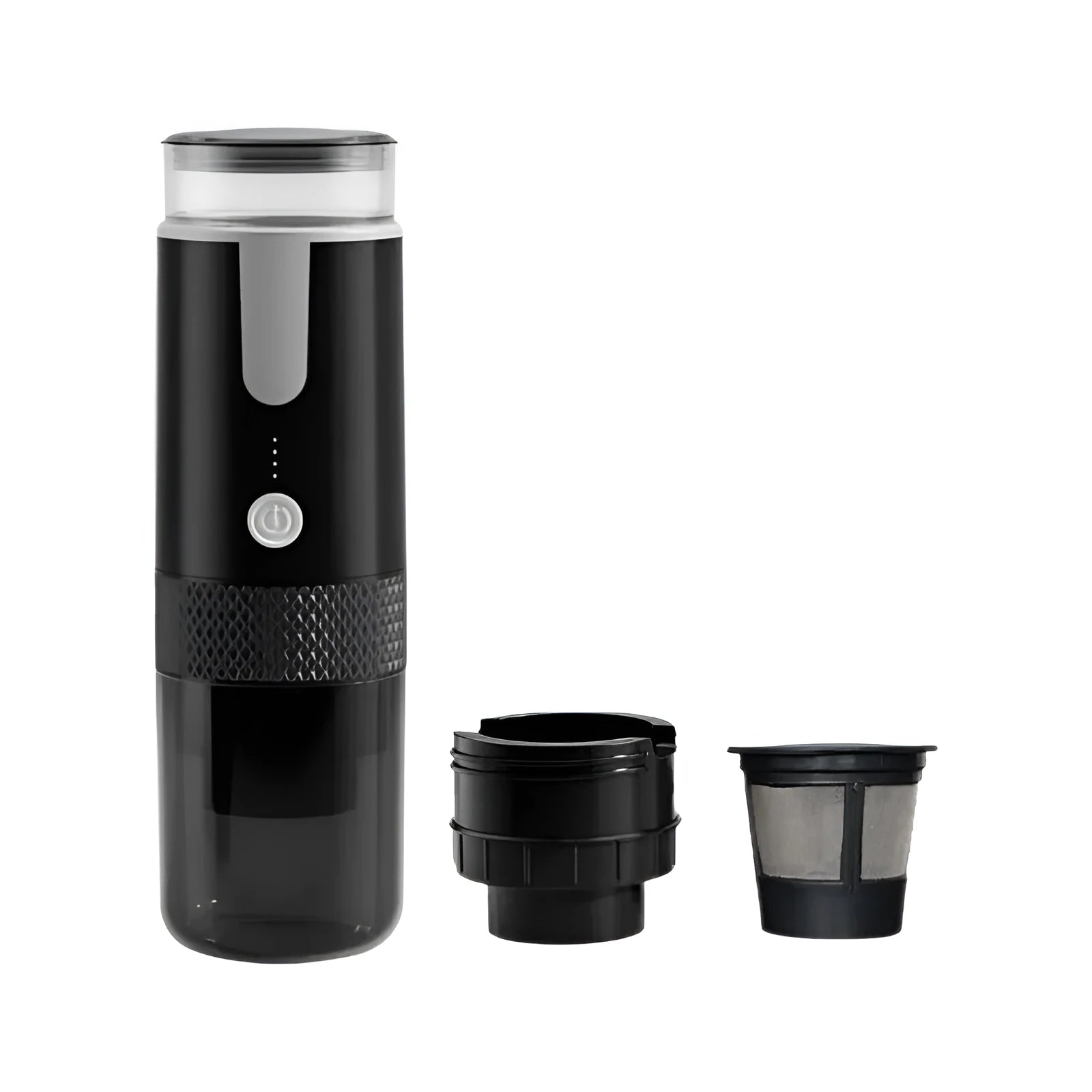 Black portable K cup coffee machine for car use and outdoor camping with compact mini design