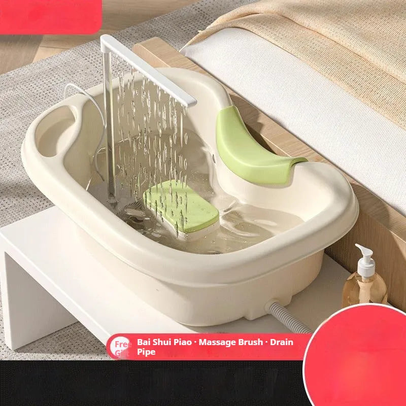 Portable plastic shampoo basin for lying-down hair washing with head pad and water pump