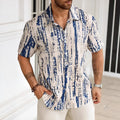 Men's short sleeve casual shirt with digital printed 3D stripes in lightweight anti-wrinkle polyester fabric