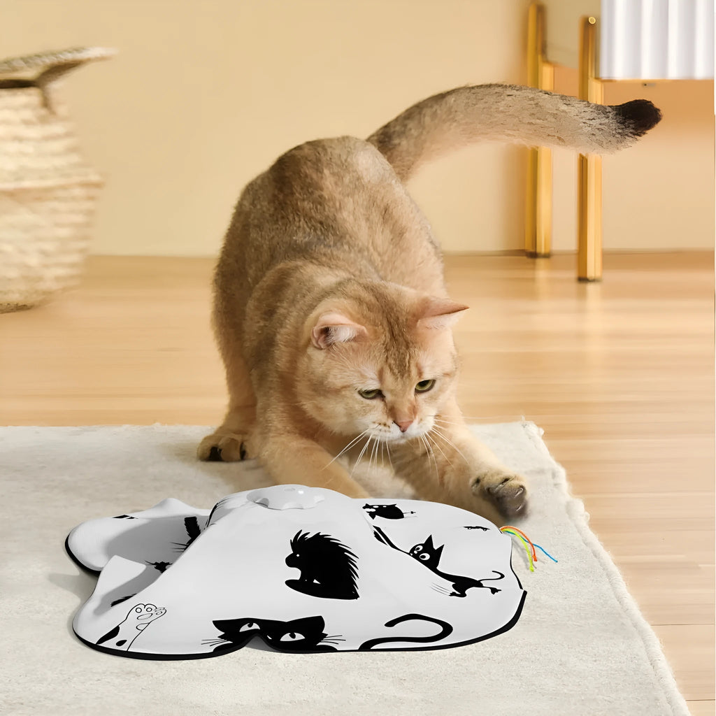 Plastic cat teaser wand toy in picture colour, dimensions 19.8cm x 11.5cm x 19.5cm.
