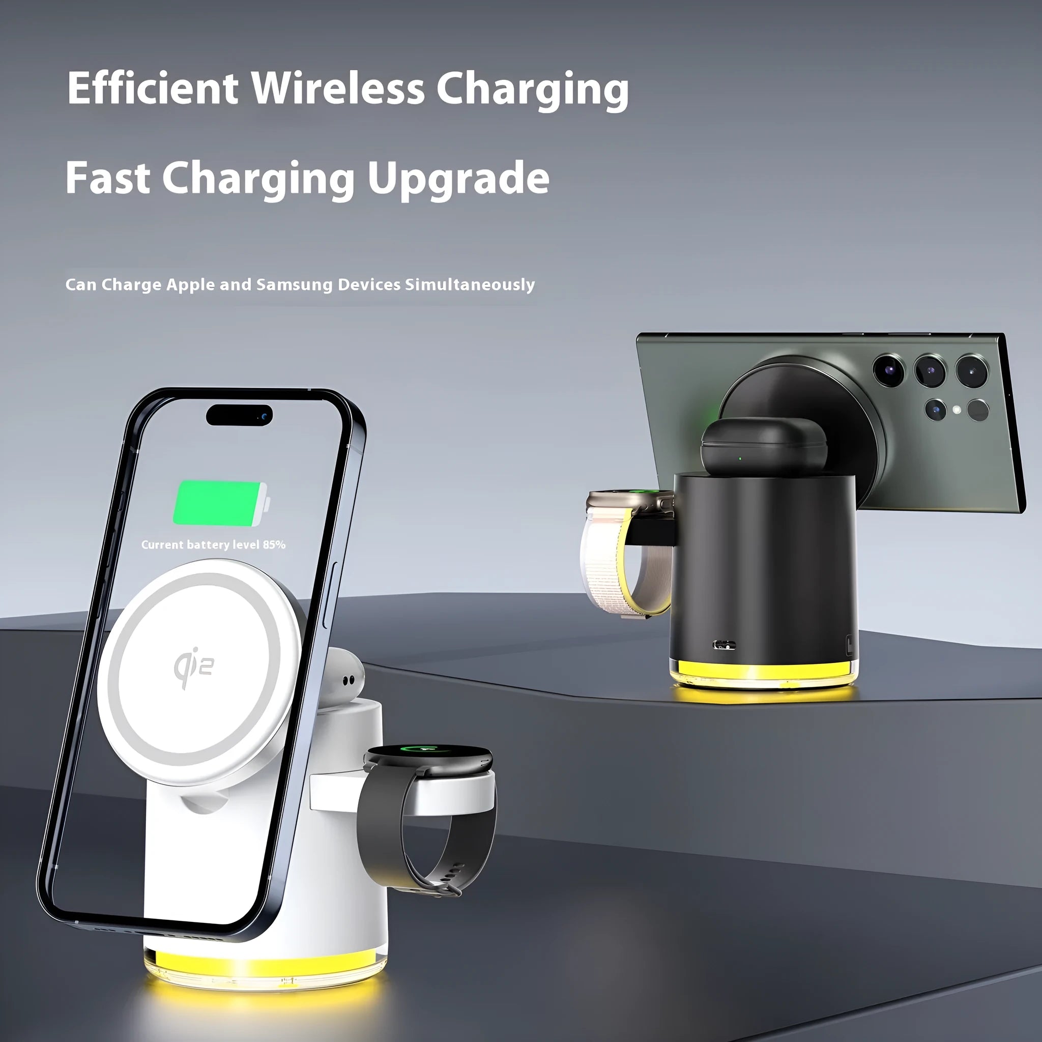 Foldable magnetic wireless charger C16 charging phone watch and earbuds in ivory white or black