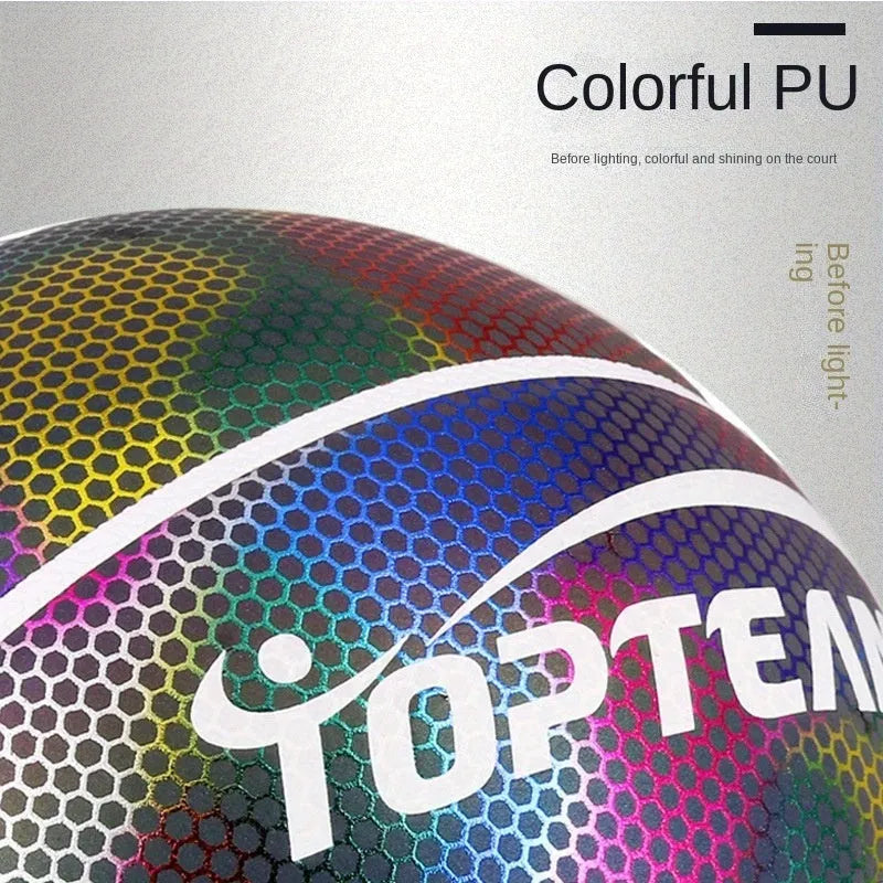 Holographic reflective basketball size 7 with fluorescent finish for night games