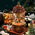Christmas carousel music box with old man and tree design in carousel bronze or red carousel, plastic American style festive ornament