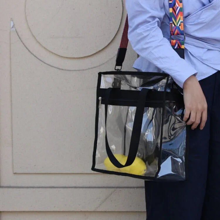 Transparent PVC women's messenger bag with three-dimensional pocket and double connector shoulder straps