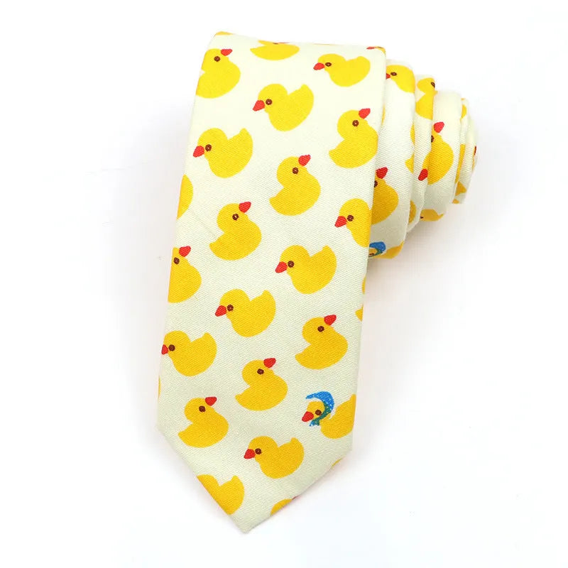Narrow Korean-style cotton bow tie featuring a colourful cartoon print pattern.