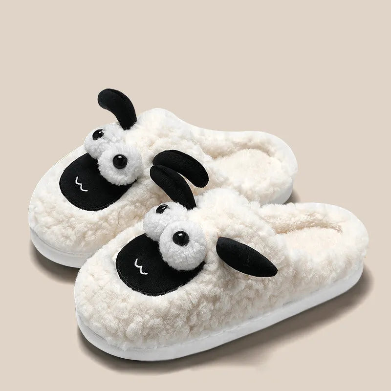 Slip-on slippers with suede upper and PVC sole in white, grey, and brown colour options