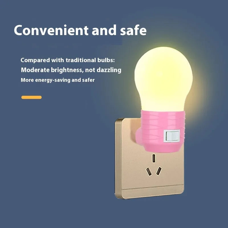 Plug-in bedside baby night feeding lamp in white, blue, or pink shell with round modern design