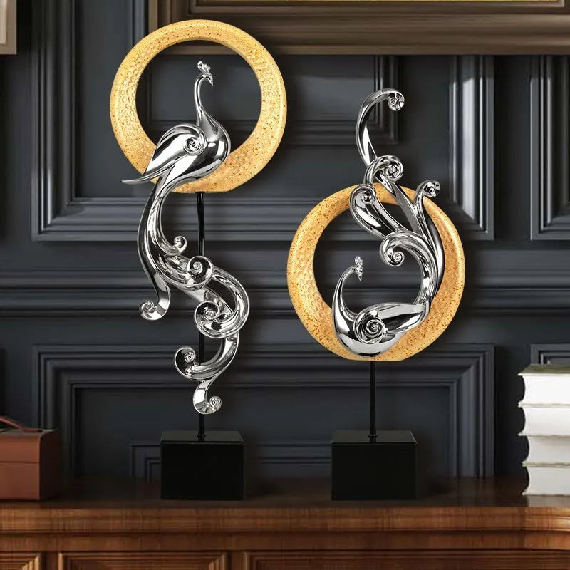 Resin phoenix ornament in silver, red, or gold available as small pairs, large pairs, or single pieces